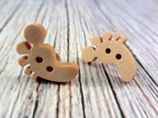 Fuss Knopf Ohrstecker Holz Natur Button Rustikal